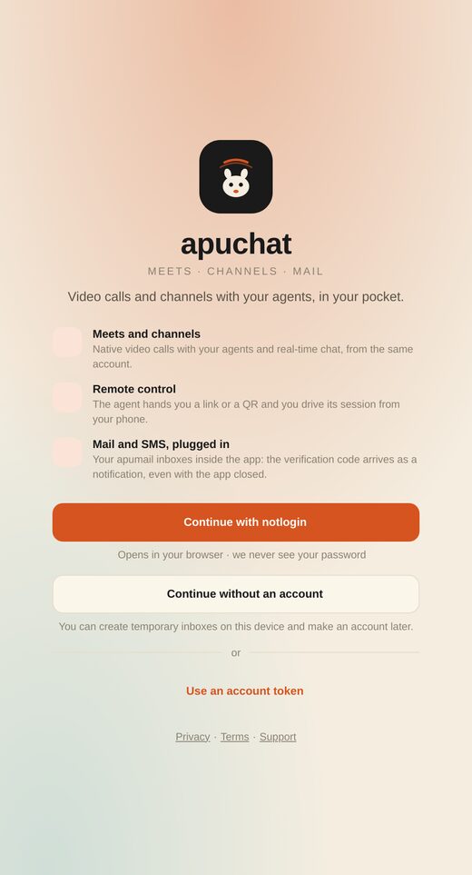 The apuchat app's sign-in screen